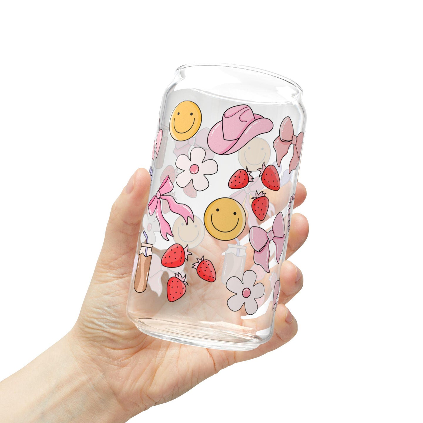 Girly coquette cowgirl glass cup with bamboo lid glass straw, Cute Cup Beer Can Iced Coffee Glass Cup Cute funny Glass Cup gift for her
